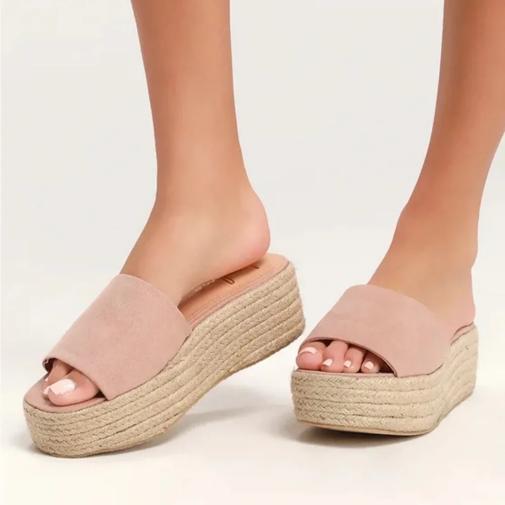 Womens Like New Lulus O'Ahu 2 Mauve Suede Espadrille Platforms